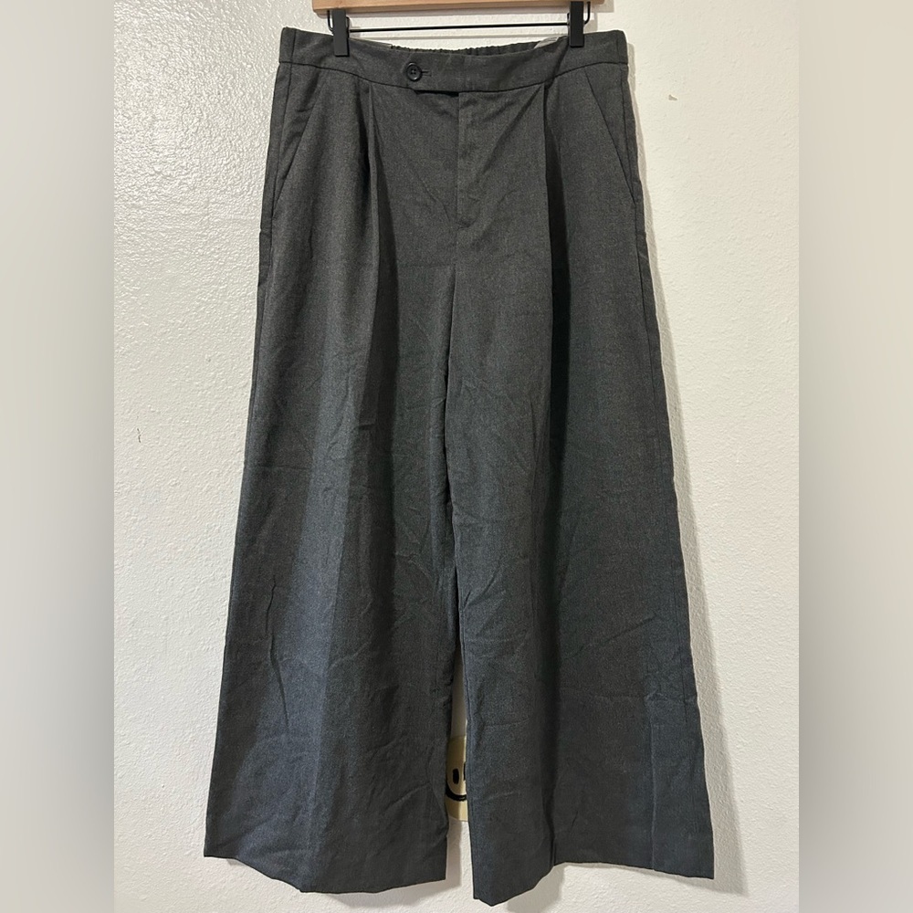 WIDE LEG BITTON TAB FLANNEL PANTS DARK GREY SIZE 12 - Picture 4 of 6